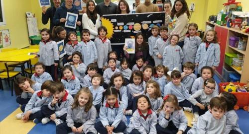 alumnos de bachillerato de física explican a los niños de 5 años cómo surgió el sistema solar